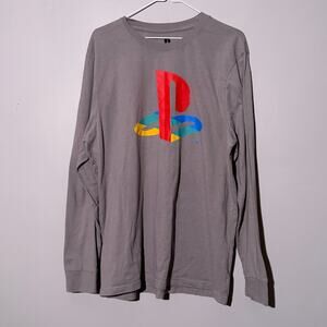 Playstation, lightly faded grey long sleeve cotton logo t-shirt, men's XL